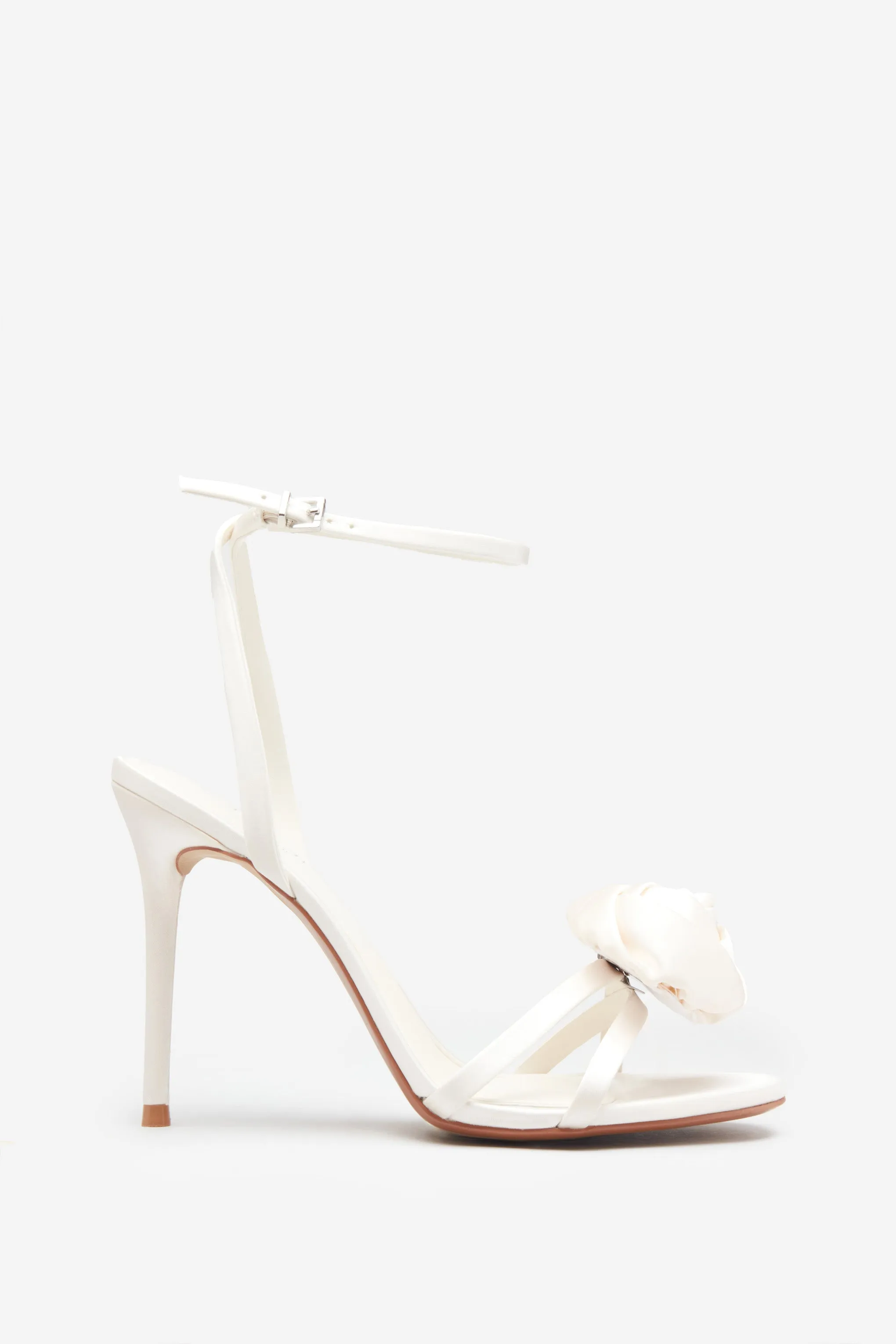 Sweet Step | Ivory Satin Strappy Heeled Sandals With Flowers