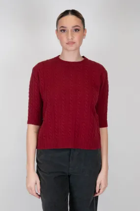 Tensione in - Maglia girocollo con trecce in misto cashmere manica 3/4