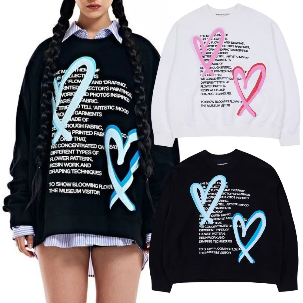 THE MUSEUM VISITOR  |Heart Unisex Street Style Long Sleeves Oversized Logo