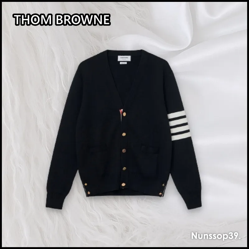 THOM BROWNE  |Stripes Street Style Plain Logo Designers Cardigans