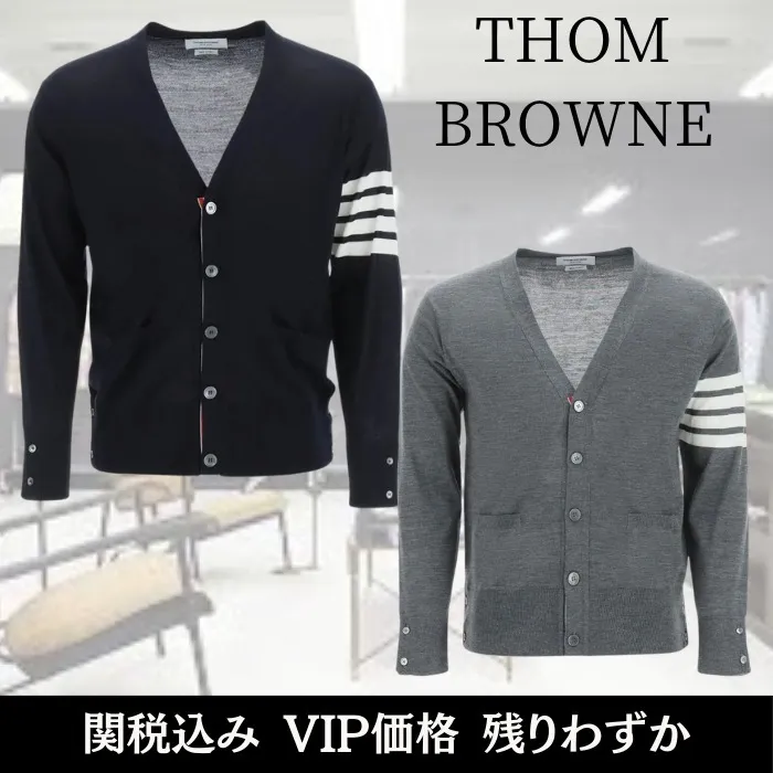 THOM BROWNE  |Stripes Wool Street Style Plain Logo Designers Cardigans