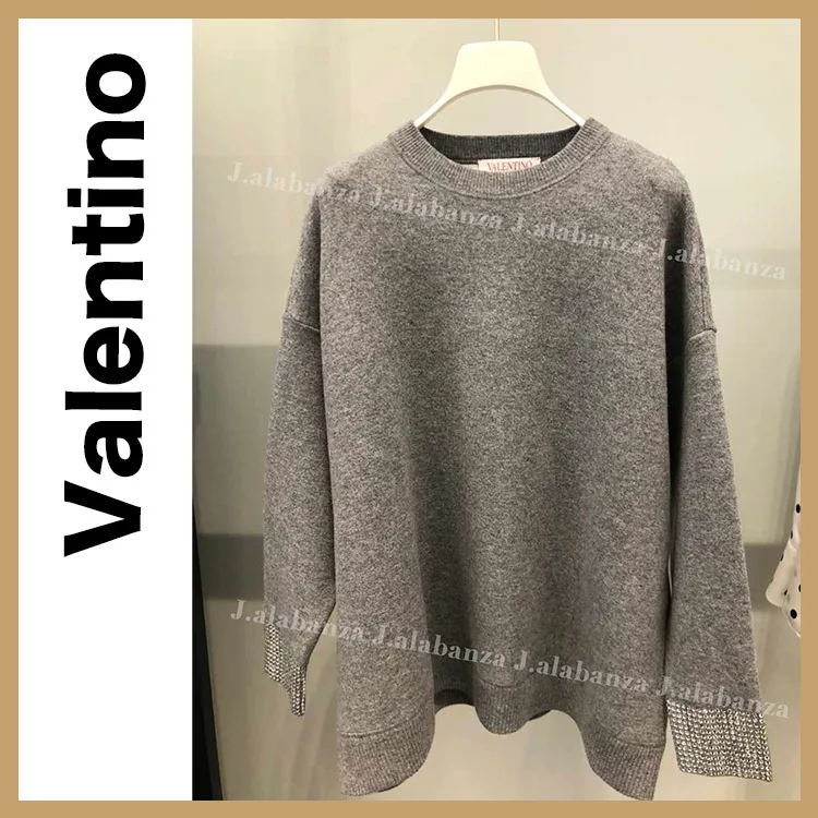 VALENTINO  |Crew Neck Casual Style Wool Long Sleeves Plain Elegant Style