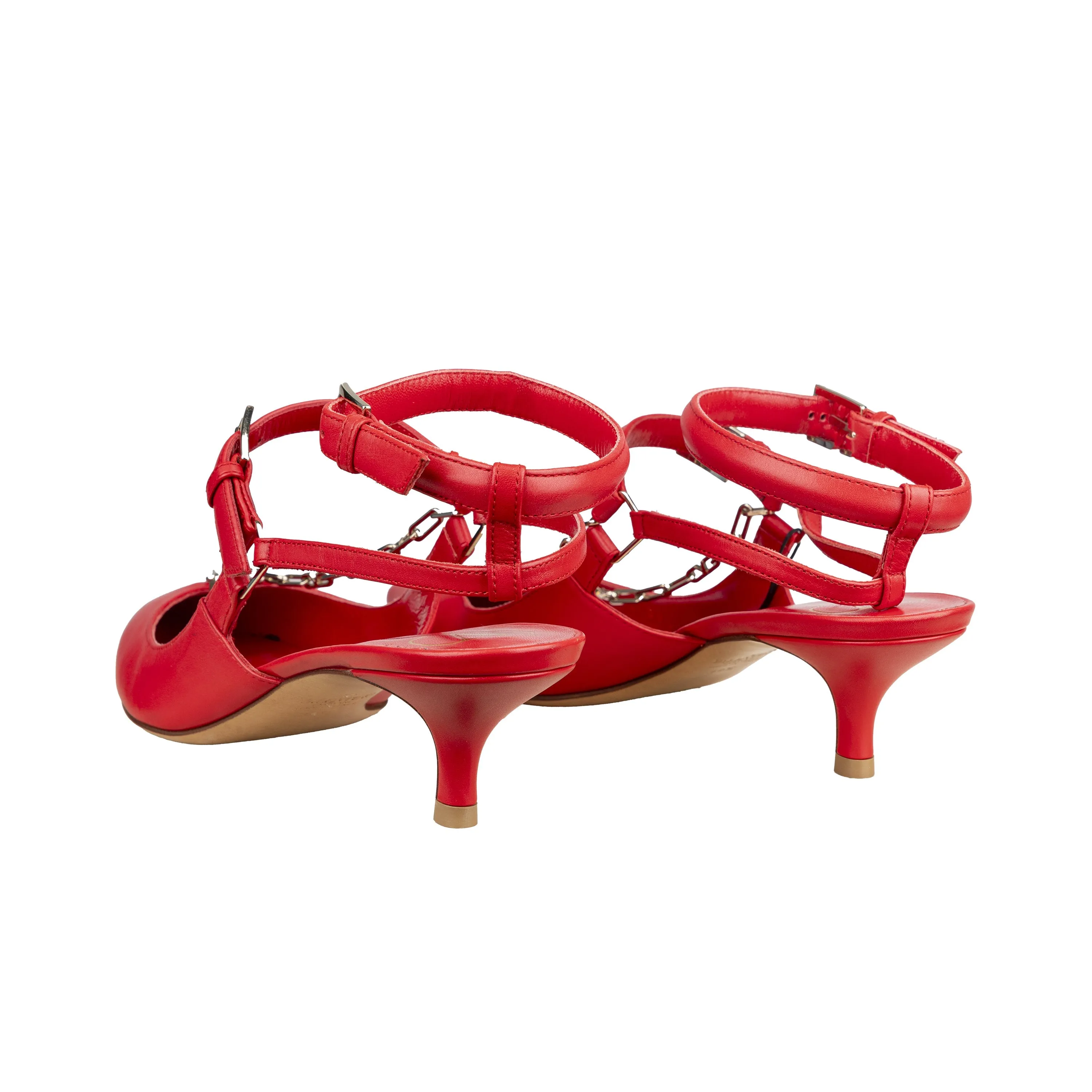 Valentino Rouge Chain Detail Ankle Strap Pumps  - '20s