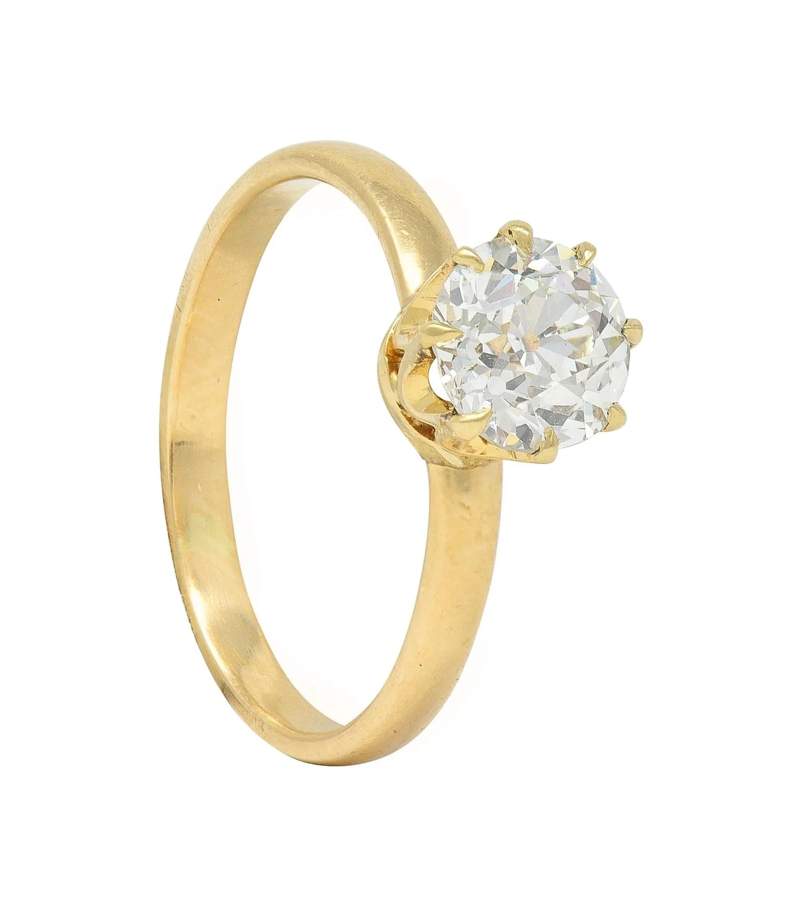 Victorian 1.00 CTW Old European Cut Diamond 14 Karat Yellow Gold Antique Solitaire Engagement Ring