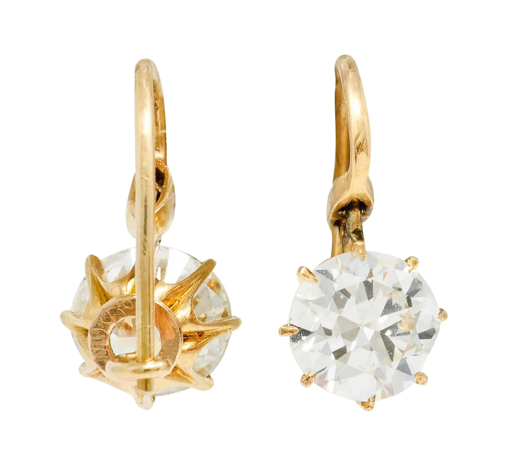 Victorian 2.17 CTW Diamond 14 Karat Gold Drop Earrings GIA