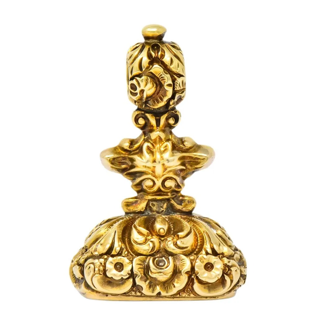 Victorian Bloodstone Intaglio 14 Karat Gold Tudor Fob Pendant
