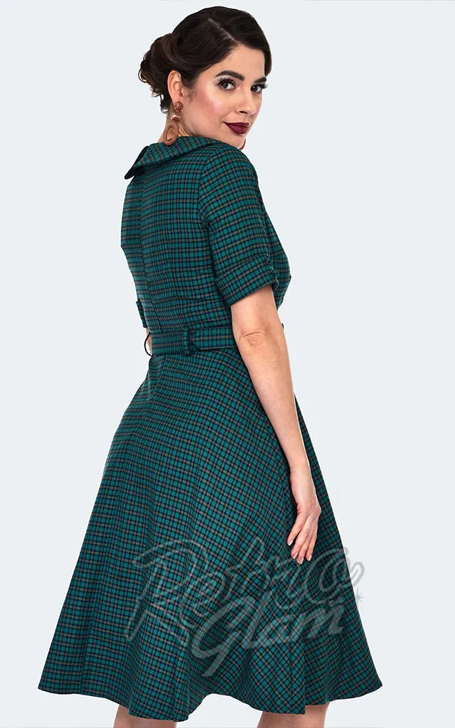 Voodoo Vixen Green Check Flare Dress - XL left only