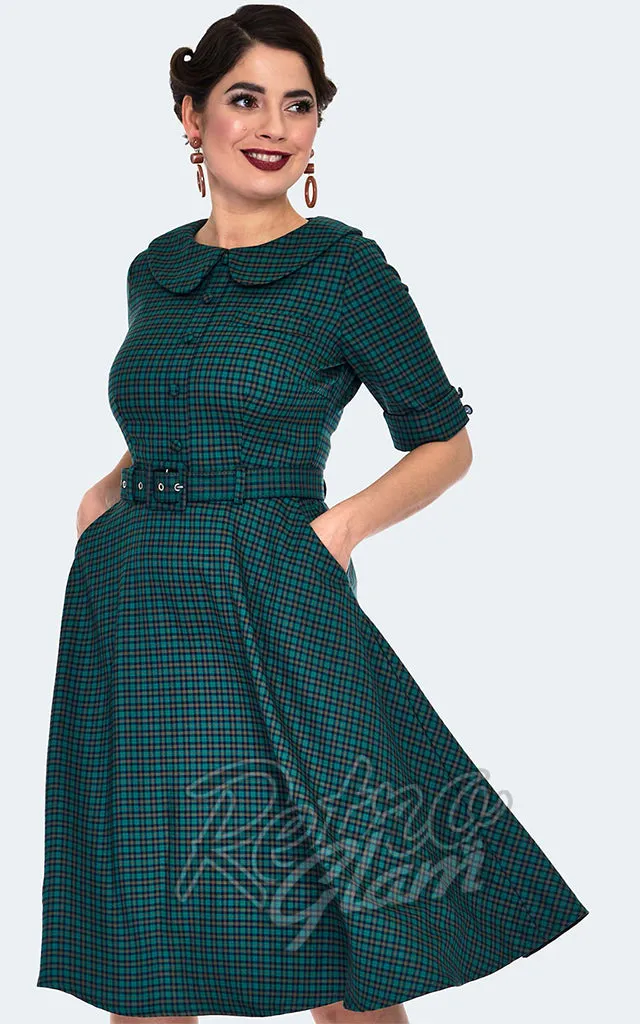 Voodoo Vixen Green Check Flare Dress - XL left only