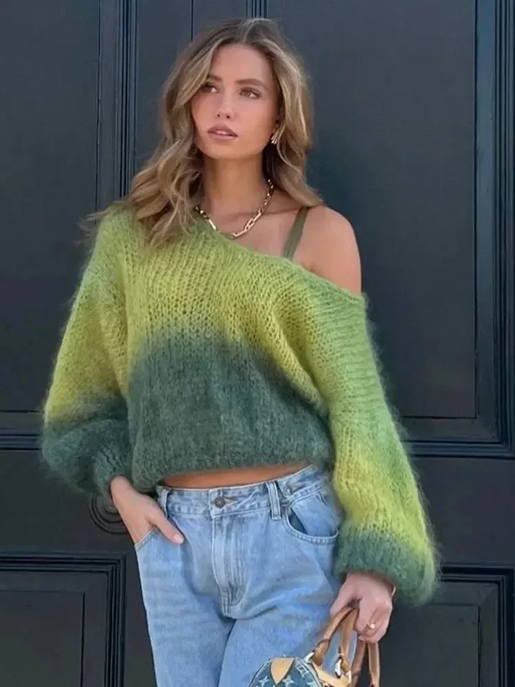 Women Loose Short Sweaters Elegant O-neck Long Sleeve Knitted Pullover Tops Chic Female Commute Knitwear