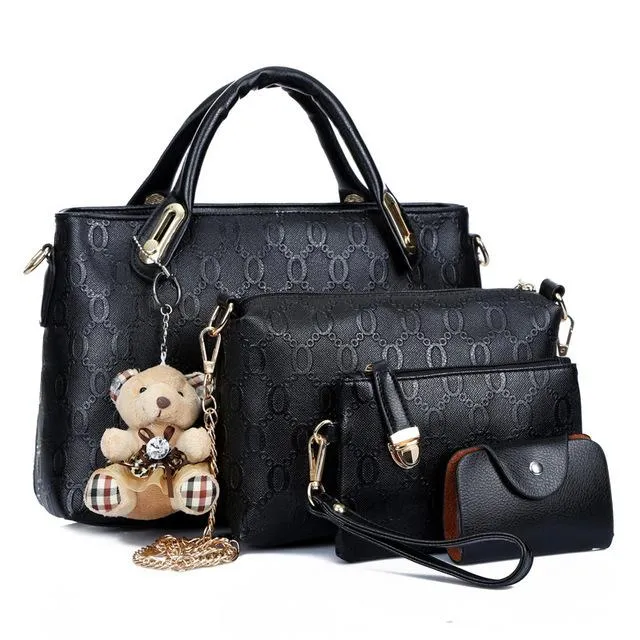 Women Set of Four Faux-Leather Handbags Tote Messenger Wallet wristlet - Leather Skin Shop