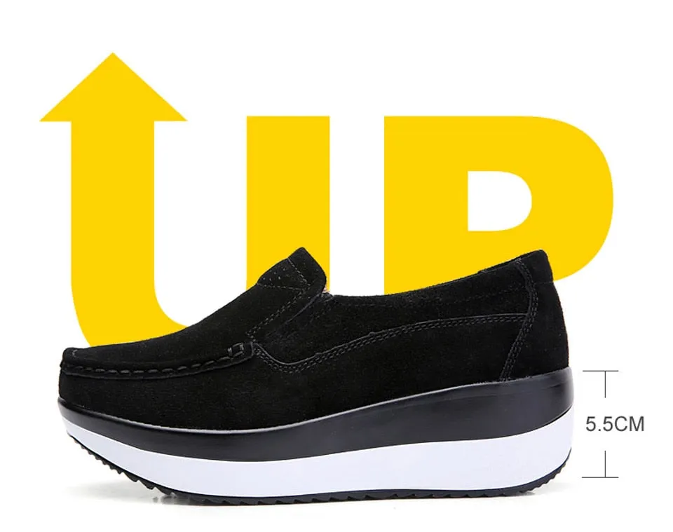 Women's Blue Genuine Leather Moccasins Slip-on Round Toe Casual Shoes