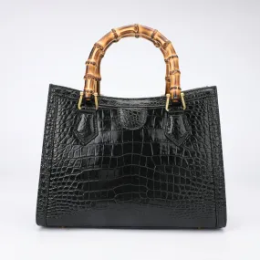 Women's Crocodile Skin Vintage Style Bamboo Large Capacity Handbag