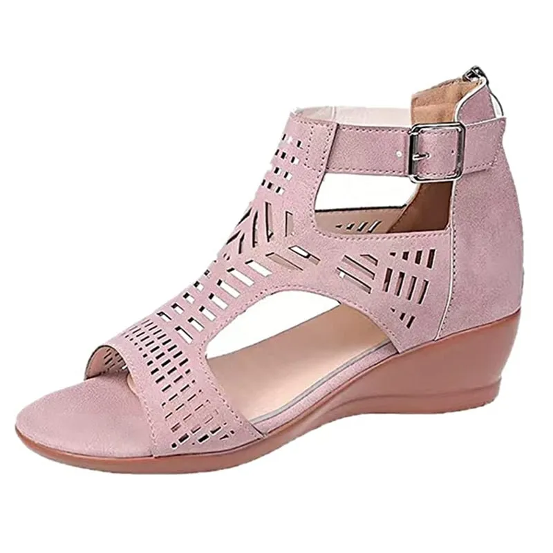 Women's Retro Hollow Out Buckle Strap Slip On Hi-heel Sandals