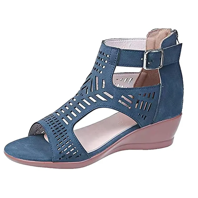 Women's Retro Hollow Out Buckle Strap Slip On Hi-heel Sandals