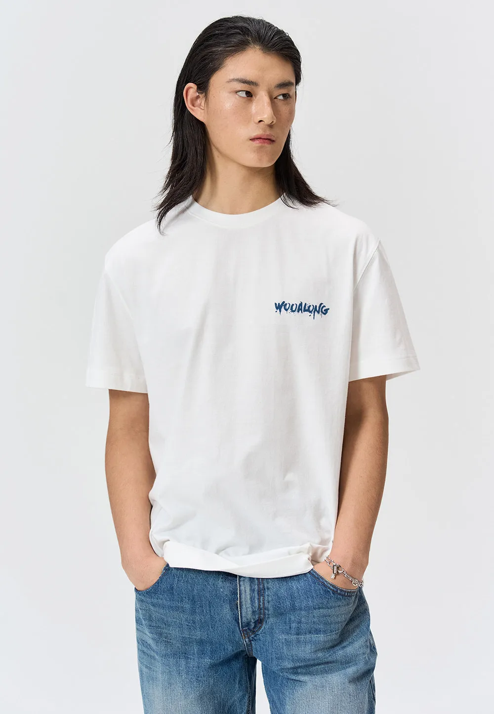 WOOALONG  |Crew Neck Unisex Street Style Plain Cotton Short Sleeves