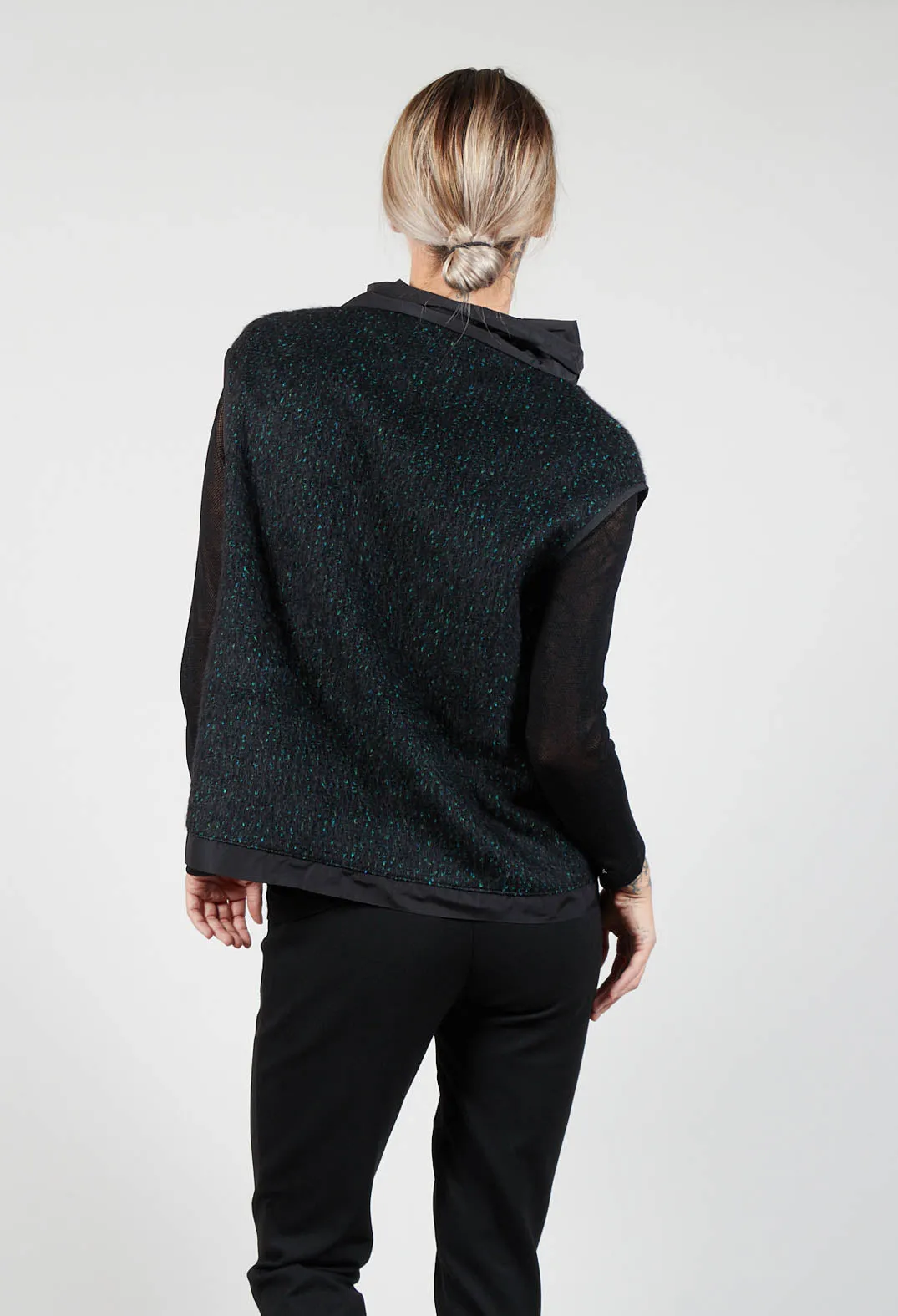 Wool Vest with Contrasting Cowl Neck in Black Dark Green