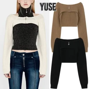 YUSE  |Casual Style Plain Elegant Style Logo Cardigans